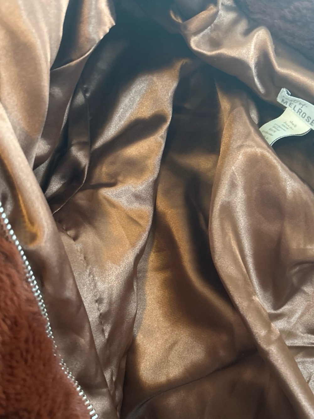 Plush Faux Fur Bomber Jacket - Rust Brown - Picture 4 of 7